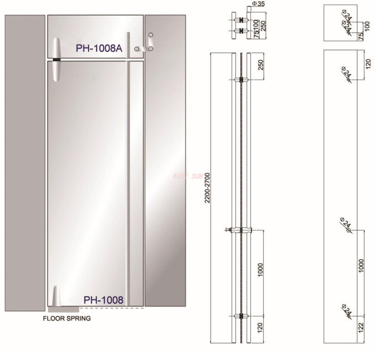 Serrures à poignée Serrures en verre PH-1008
