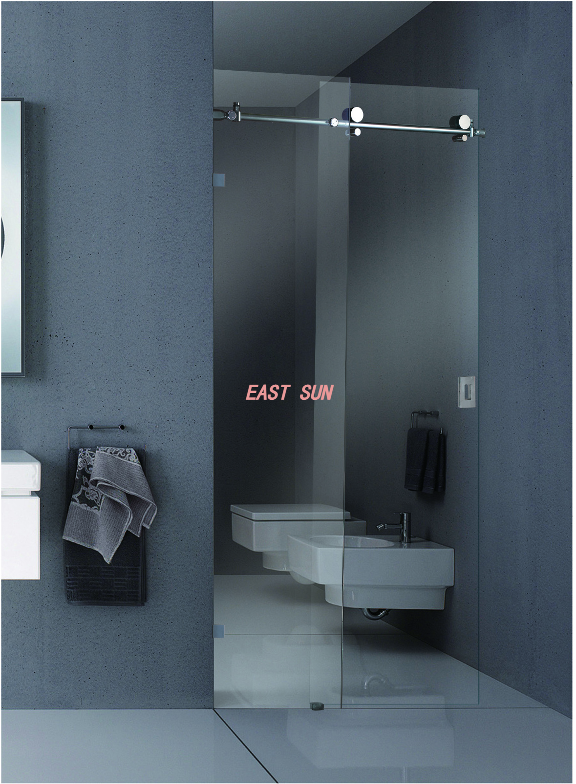 Système coulissant complet 180º série Crescent en acier inoxydable brossé