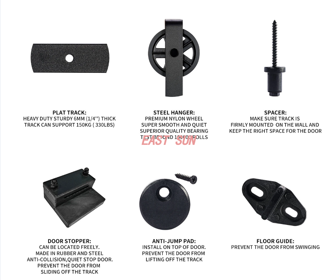 Kit de rails de quincaillerie pour porte de grange coulissante, pour portes doubles, rouleaux à gros rayons