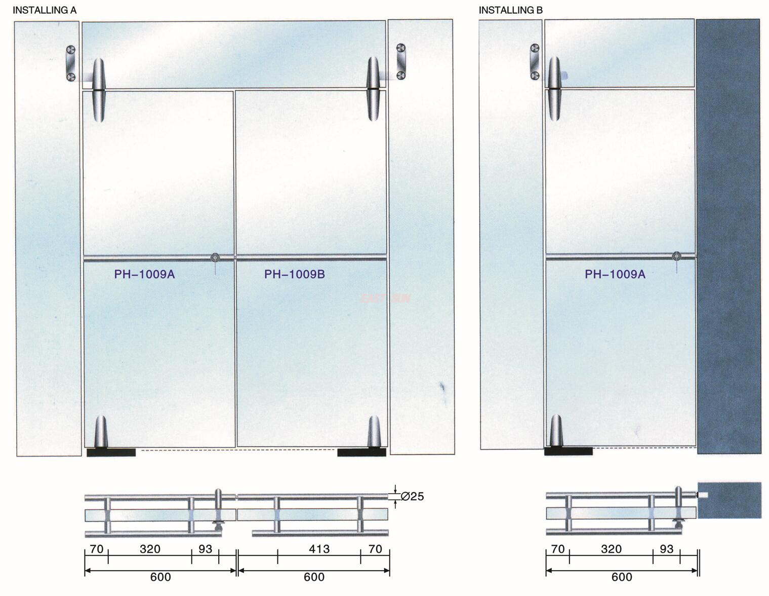 Serrures à poignée Serrures en verre PH-1009