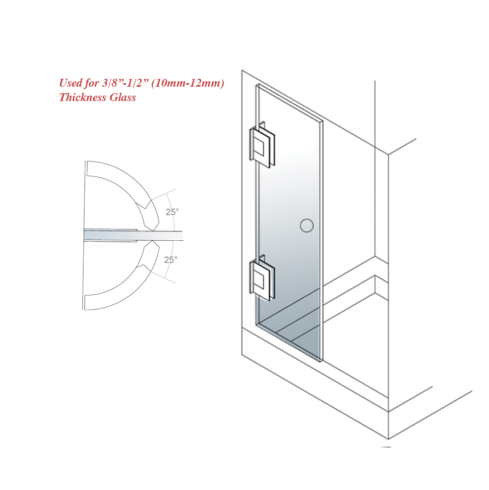 Charnière de porte de douche mur à verre à 90 degrés, finition brossée, pour verre de 1/2″ à 3/8″ 