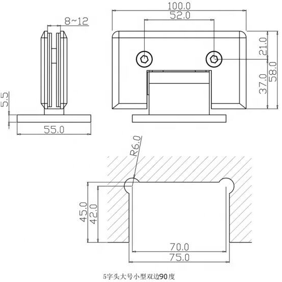 Charnière de porte de douche robuste en chrome poli à 90 degrés pour verre de 1/2″ à 3/8″ 