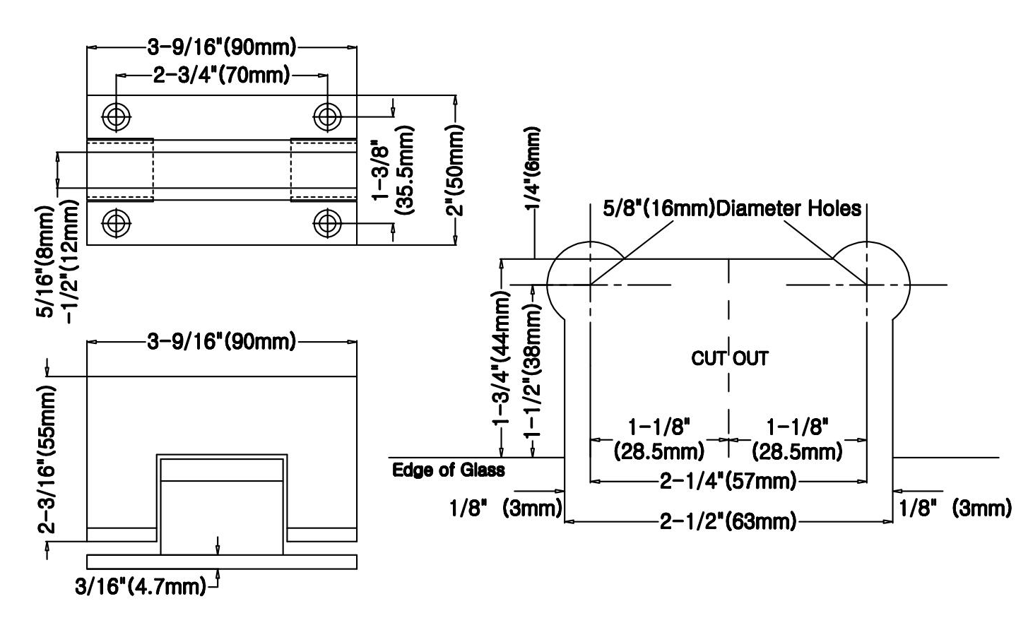 Charnière de porte de douche mur à verre à 90 degrés, finition brossée, pour verre de 1/2″ à 3/8″ 