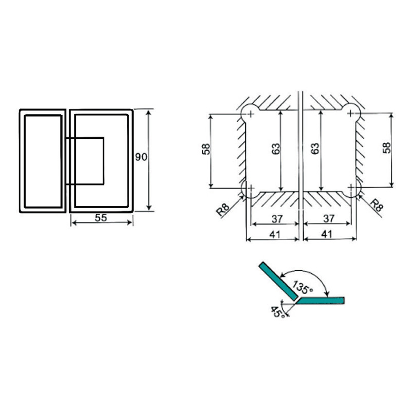 ASH-202-Charnières de douche réglables