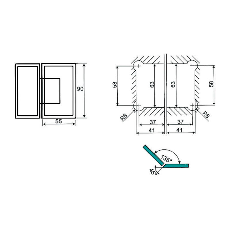 ASH-212-Charnières de douche réglables