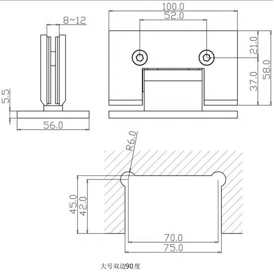 Charnière de porte de douche murale à 90 degrés, noir mat, robuste, pour verre de 1/2″ à 3/8″