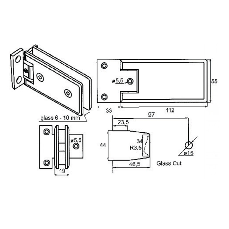 ASH-506-Charnières de douche réglables