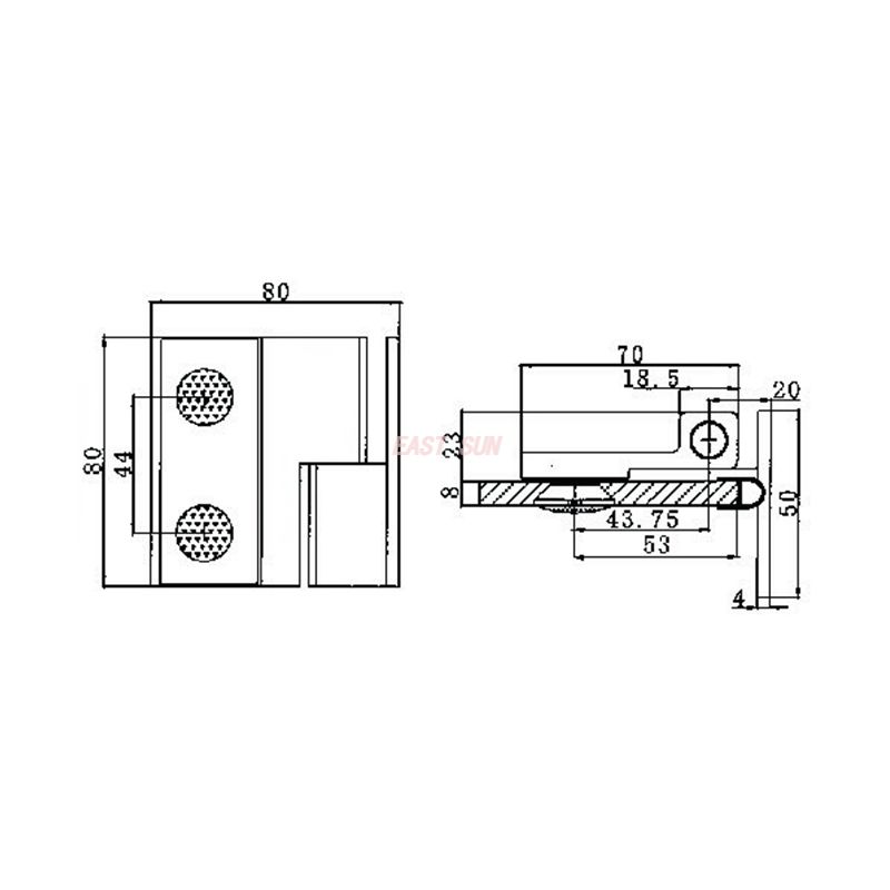 charni&egrave;re de porte de douche sans cadre