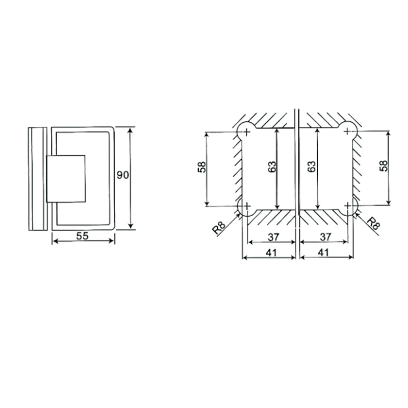 ESH-304-Charnières de porte de douche