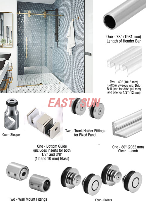 Système coulissant complet 180º série Crescent en acier inoxydable brossé