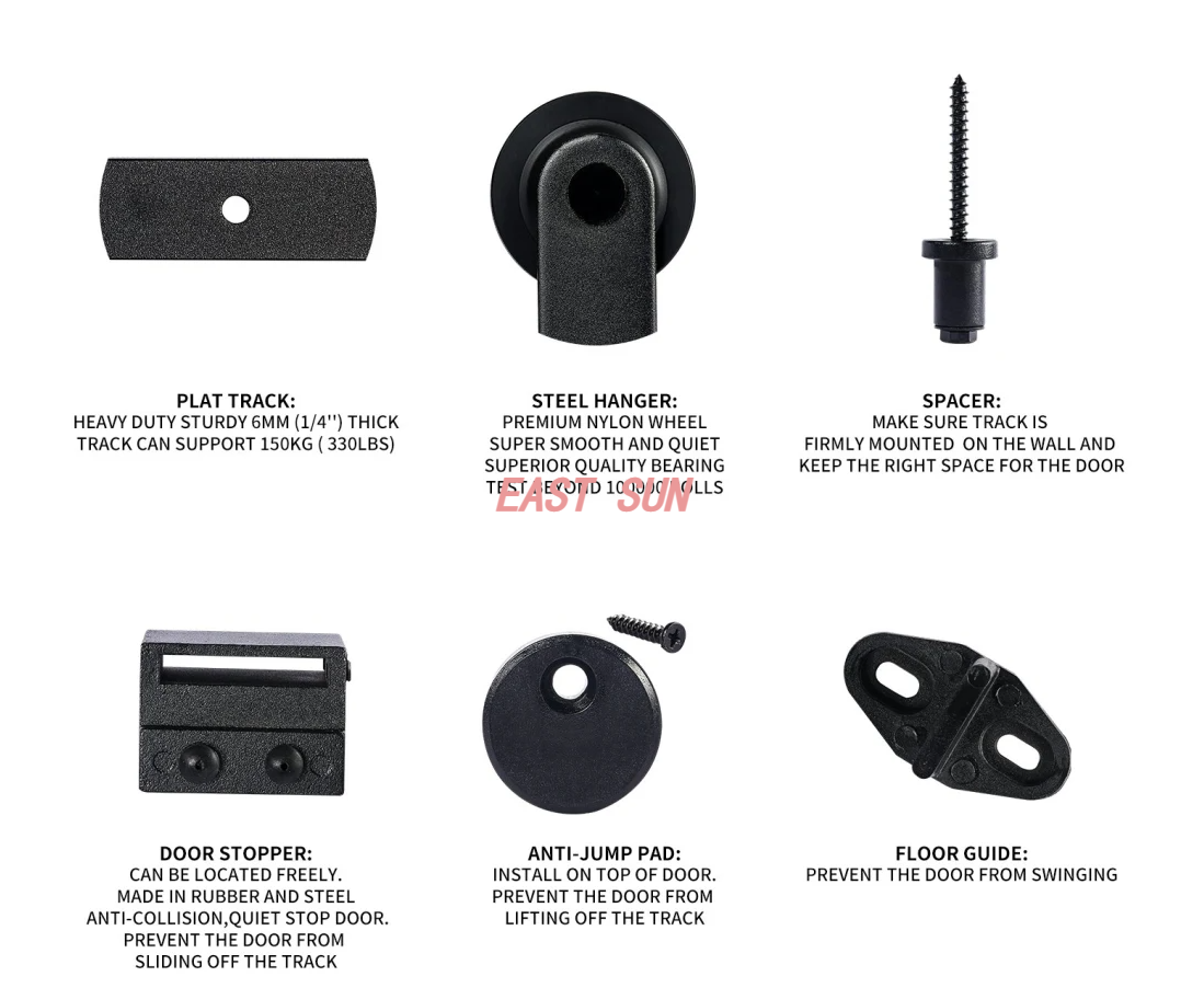 Kit de quincaillerie pour porte de grange coulissante à montage sur le dessus - Rouleau design en forme de T 